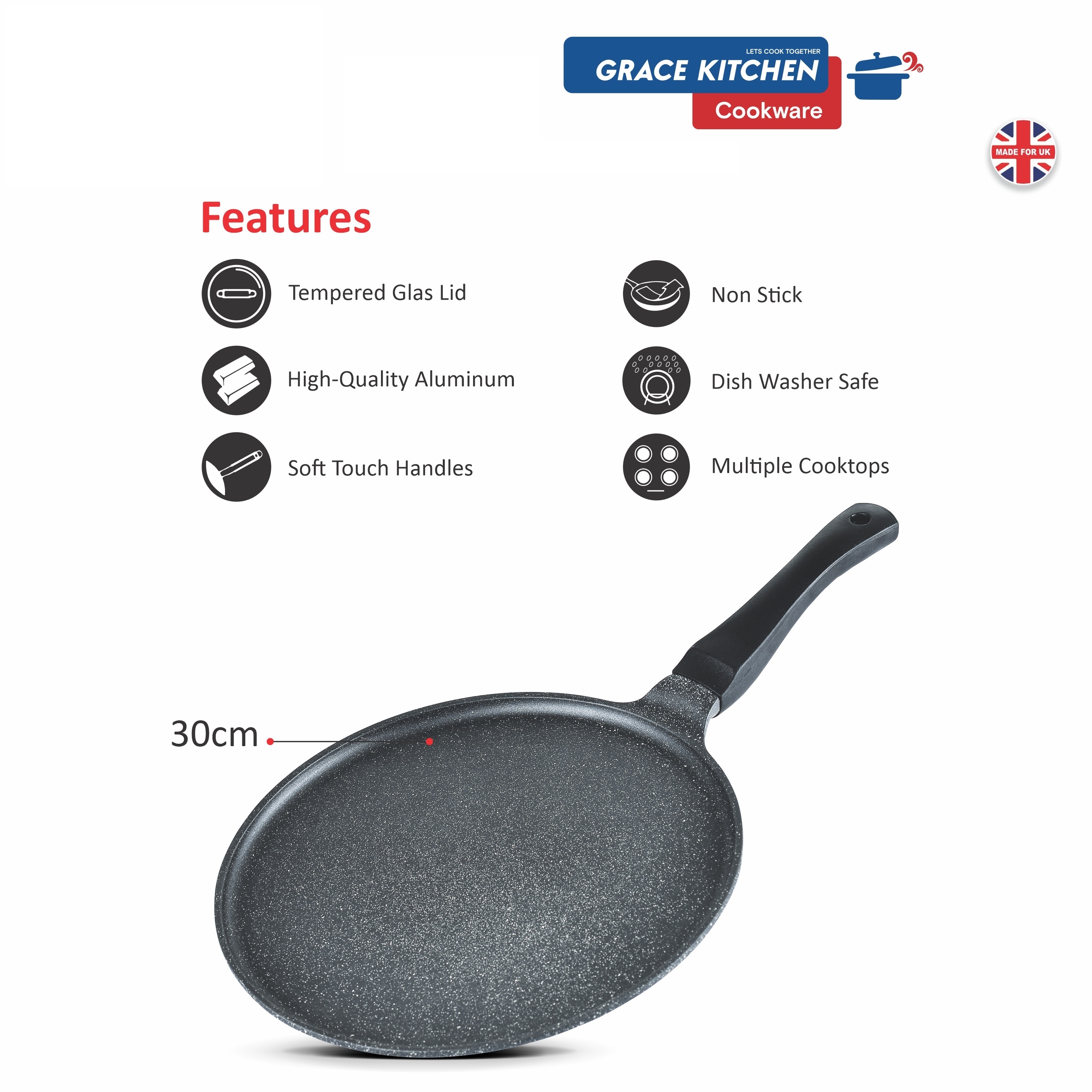 GRACE Elite Die.Cast Ceramic Coating Hotplate/Crepe Pan with Bakelite Handle (INDUCTION) 