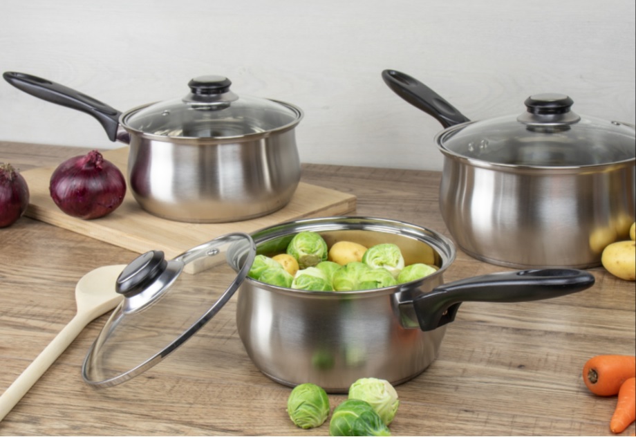 Lustro Stainless Steel Saucepan Set 3pc Black