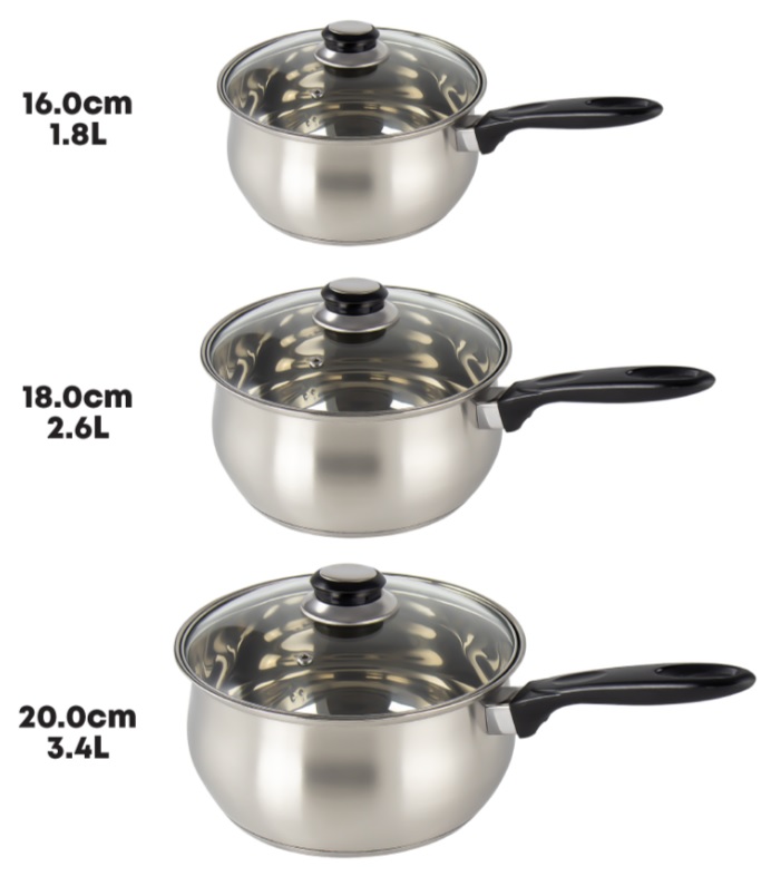 6pc Stainless steel Cookware Set 16/18/20cm - Induction