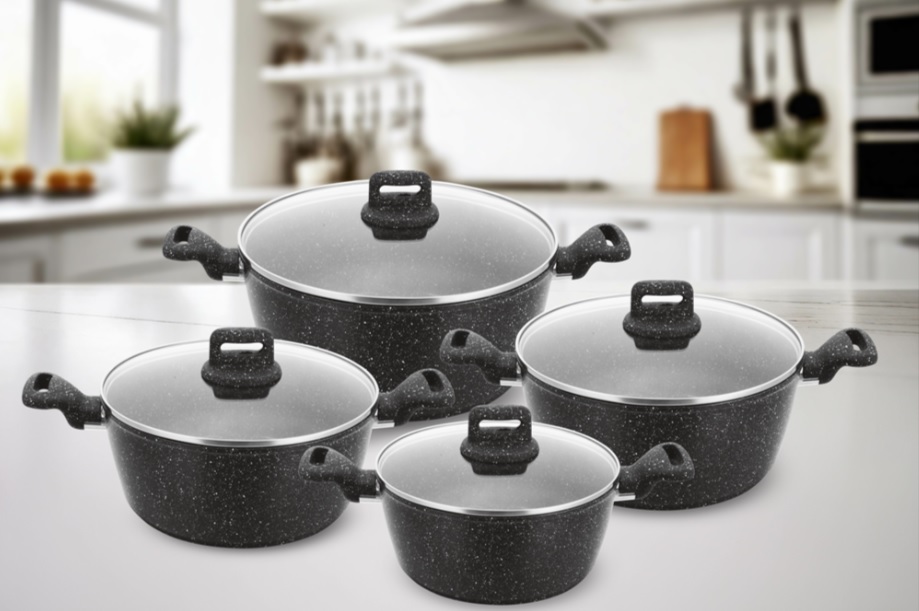 Cemaic Marble Coating Die-Cast Set (20-24-28-32cm) Marbled Black