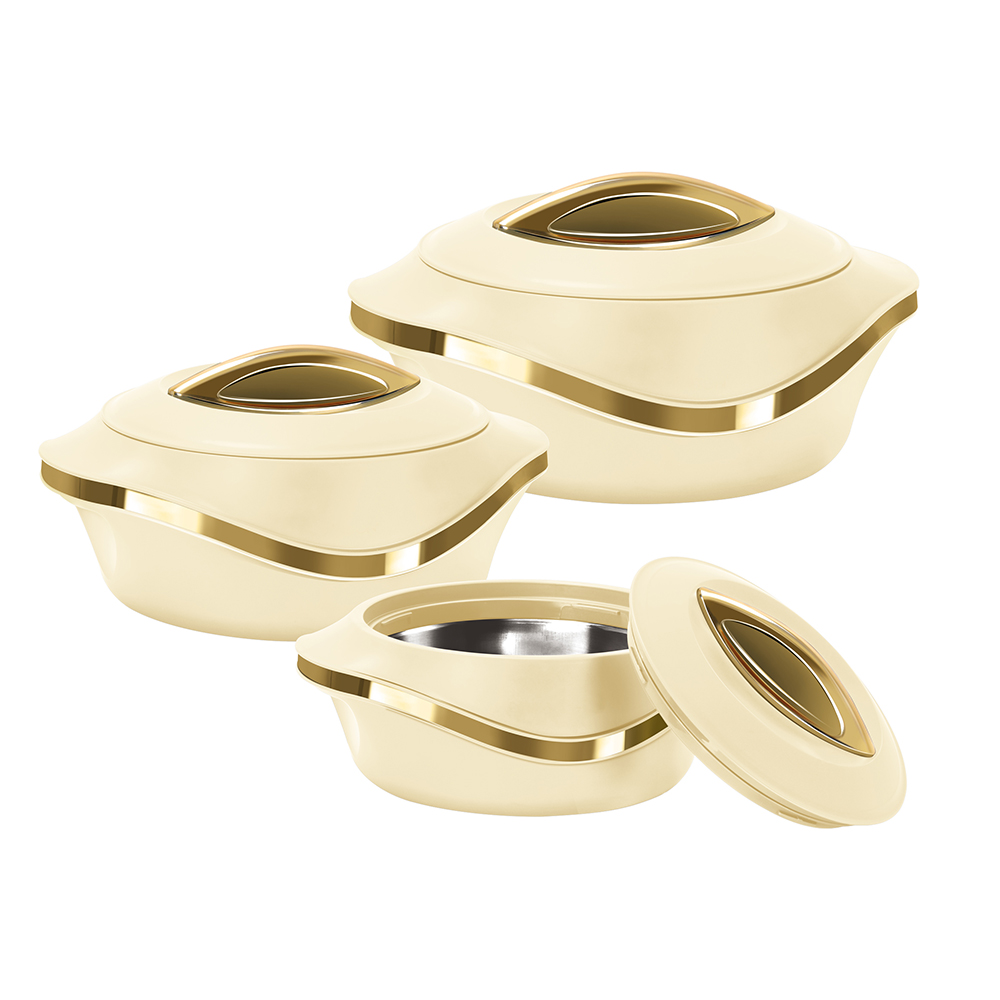 Casale  Insulated Hot Pot Set 3pc Beige-Gold (1.0 - 1.5 - 2.5L)