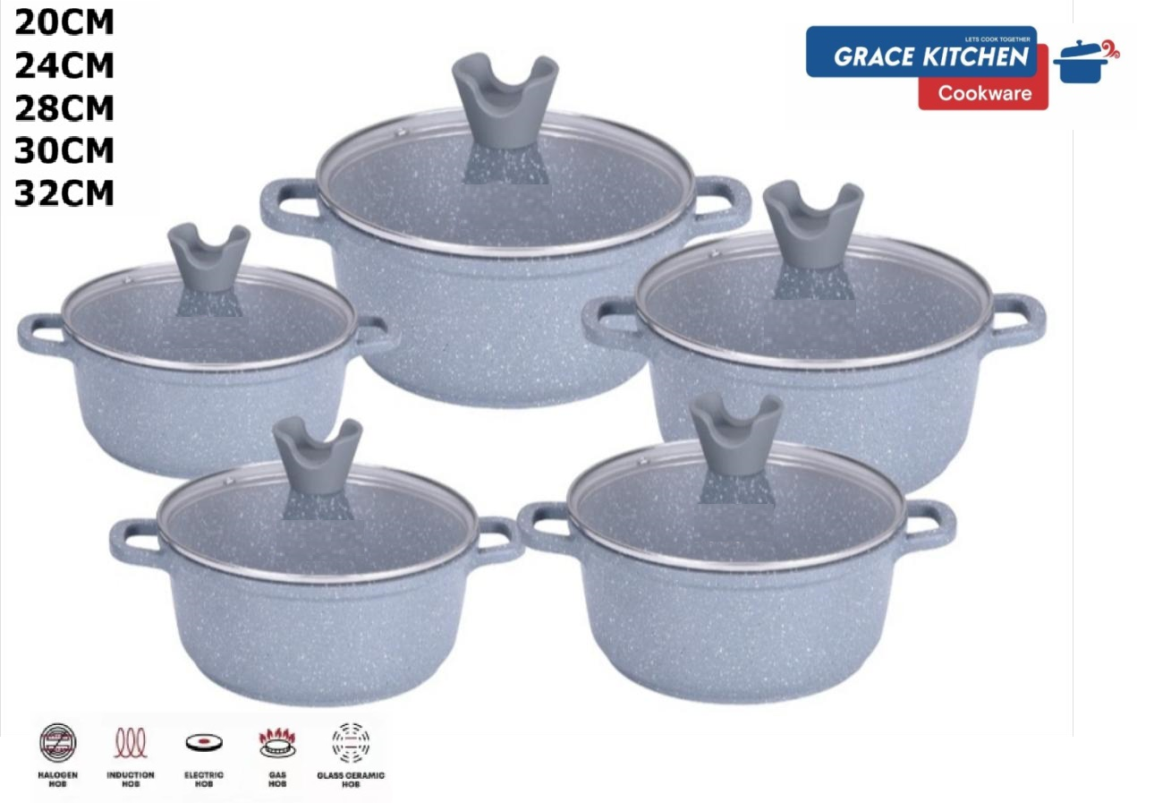 Premium Die-Cast Aluminum Stockpot Set 5pc (GREY)