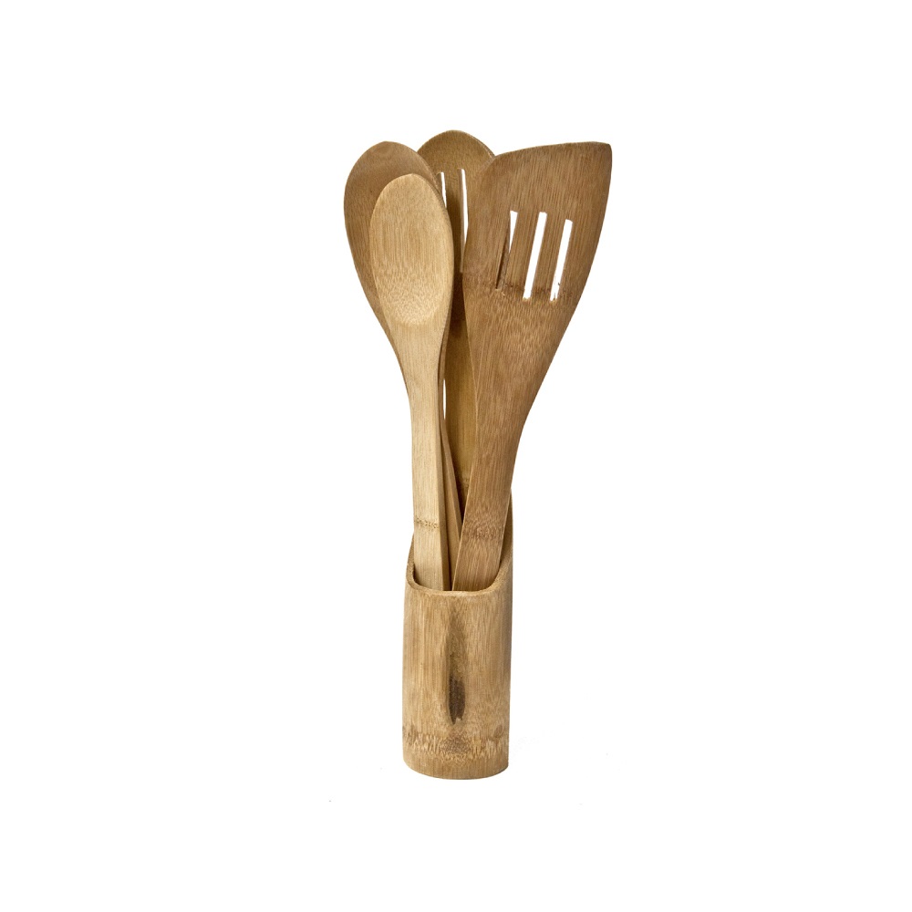 Bamboo Utensils with Holder Set 5pc