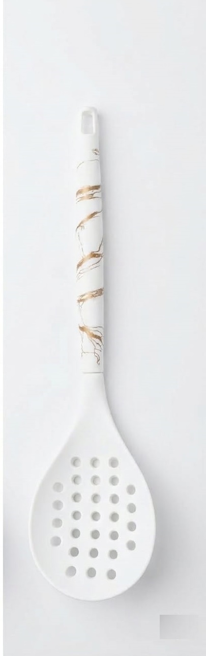 Whithe/Gold Marble-Patterned Handle Silicone Skimmer Spoon 33cm