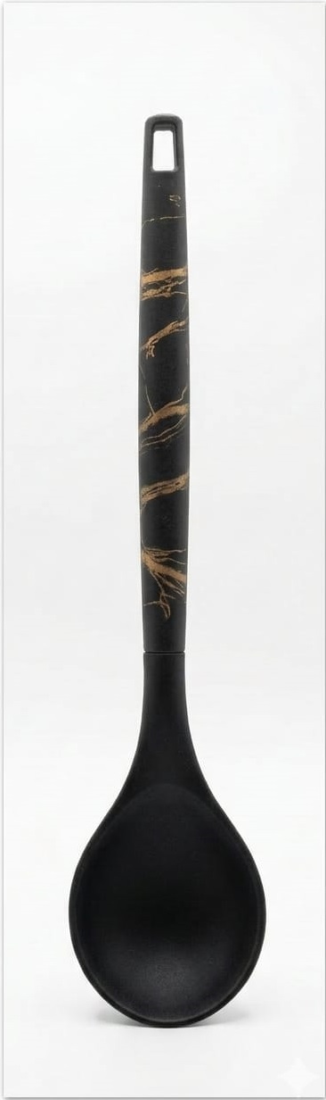Black/Gold Marble-Patterned Handle Silicone Spoon 31CM