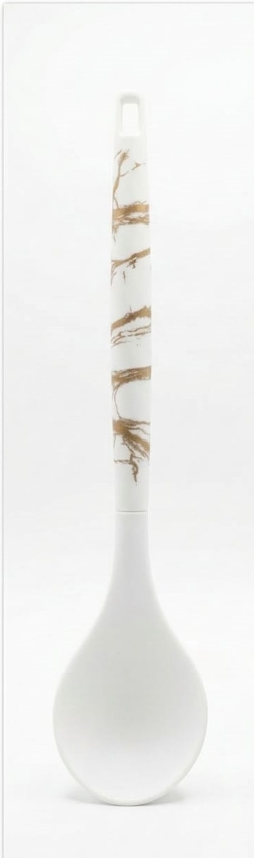 White/Gold Marble-Patterned Handle Silicone Spoon 31CM