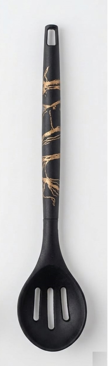 Black/Gold Marble-Patterned Handle Silicone Slotted Spoon 31cm