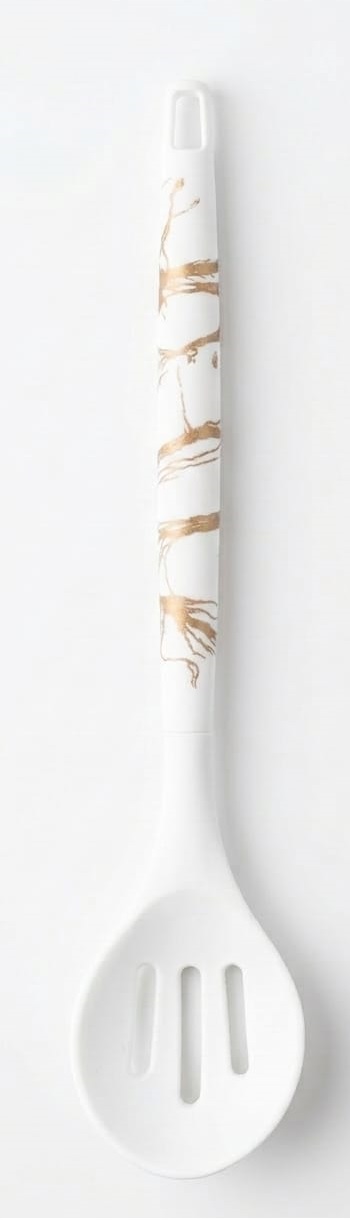 Whithe/Gold Marble-Patterned Handle Silicone Slotted Spoon 31cm