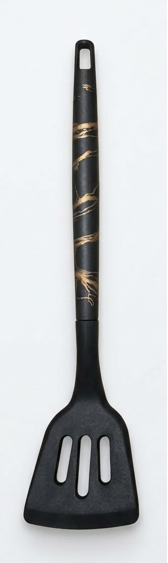 Black/Gold Marble-Patterned Handle Silicone Slotted Turner 33cm