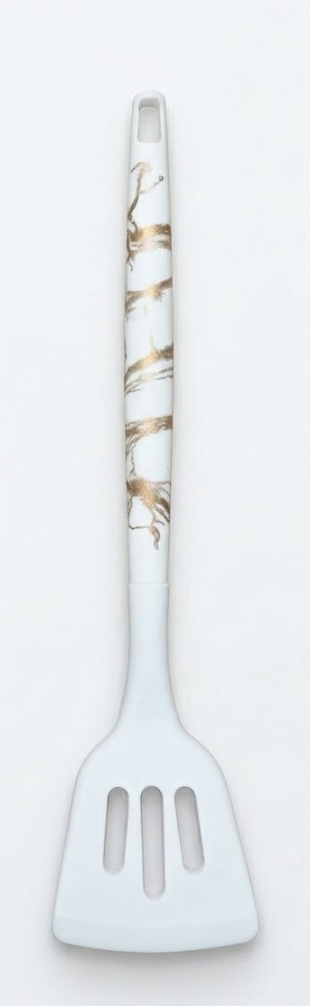White/Gold Marble-Patterned Handle Silicone Slotted Turner 33cm