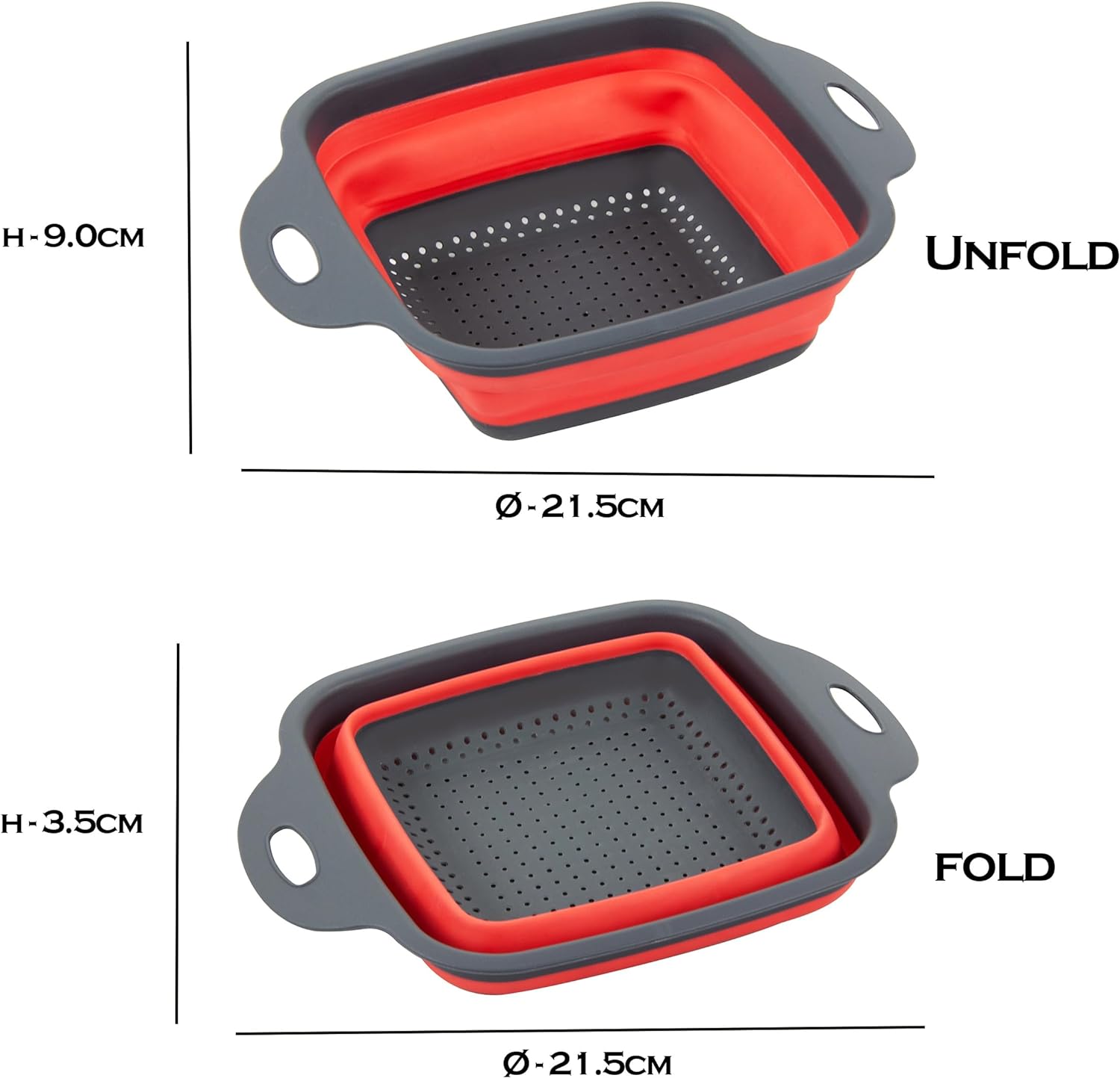 Silicone Folding Colander Square Red
