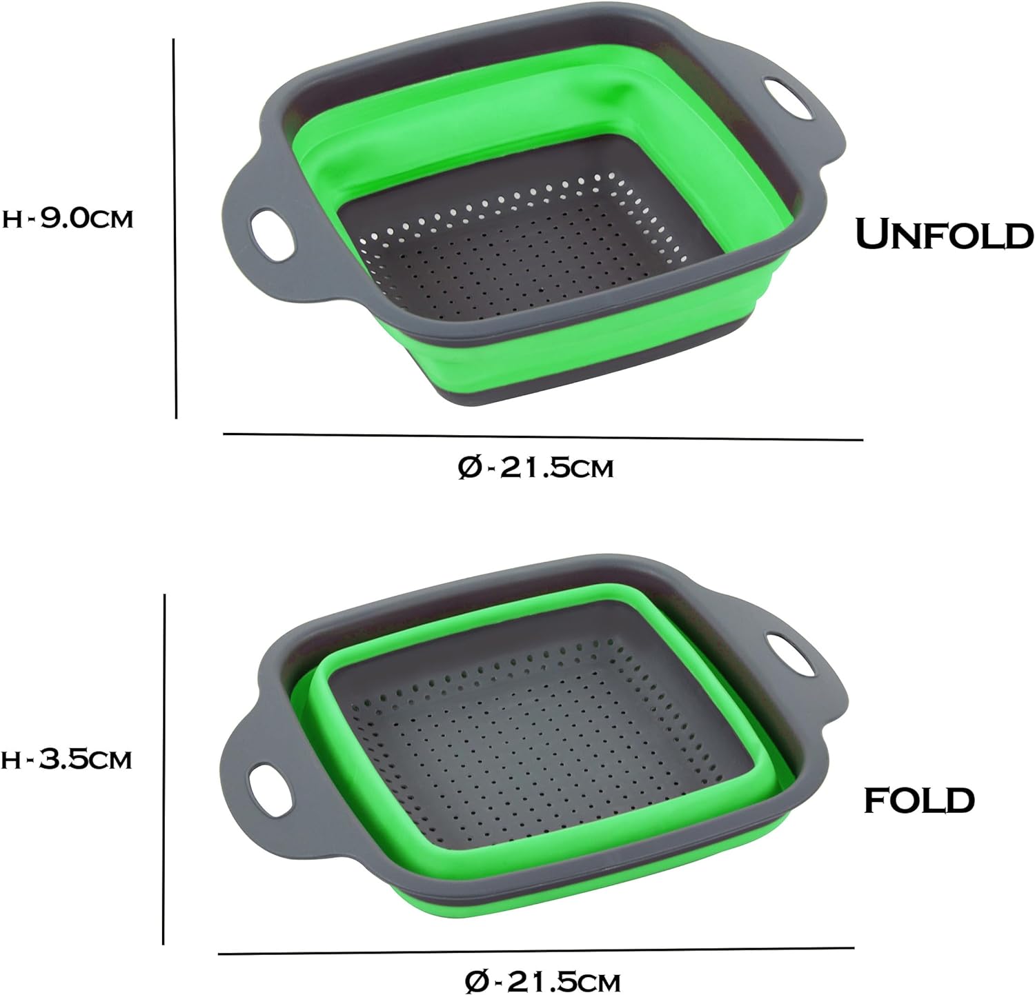 Silicone Folding Colander Square Green