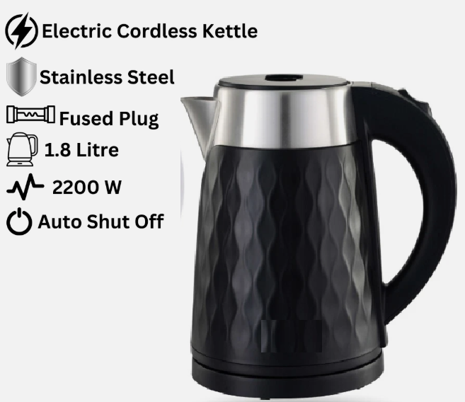 Electric Kettle Outer Plastic & Inner Stainless Steel 2200W 1.8L