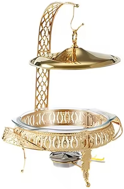 Portable Buffet Dish Warmer with Hanging Lid (Glass Bowl 2 Litre) GOLD
