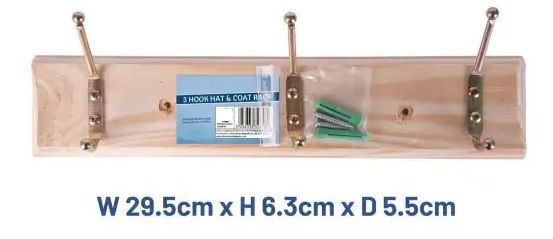 Wooden 3 Hooks Hat & Coat Rack 