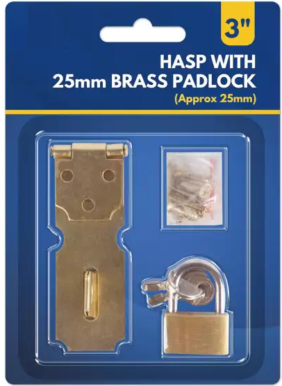 3" Hasp with 25mm Brass Padlock
