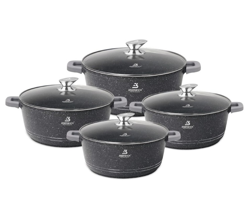 4pc Black Marble Coating Casserole Pot Set With 8 rubber handles separate 