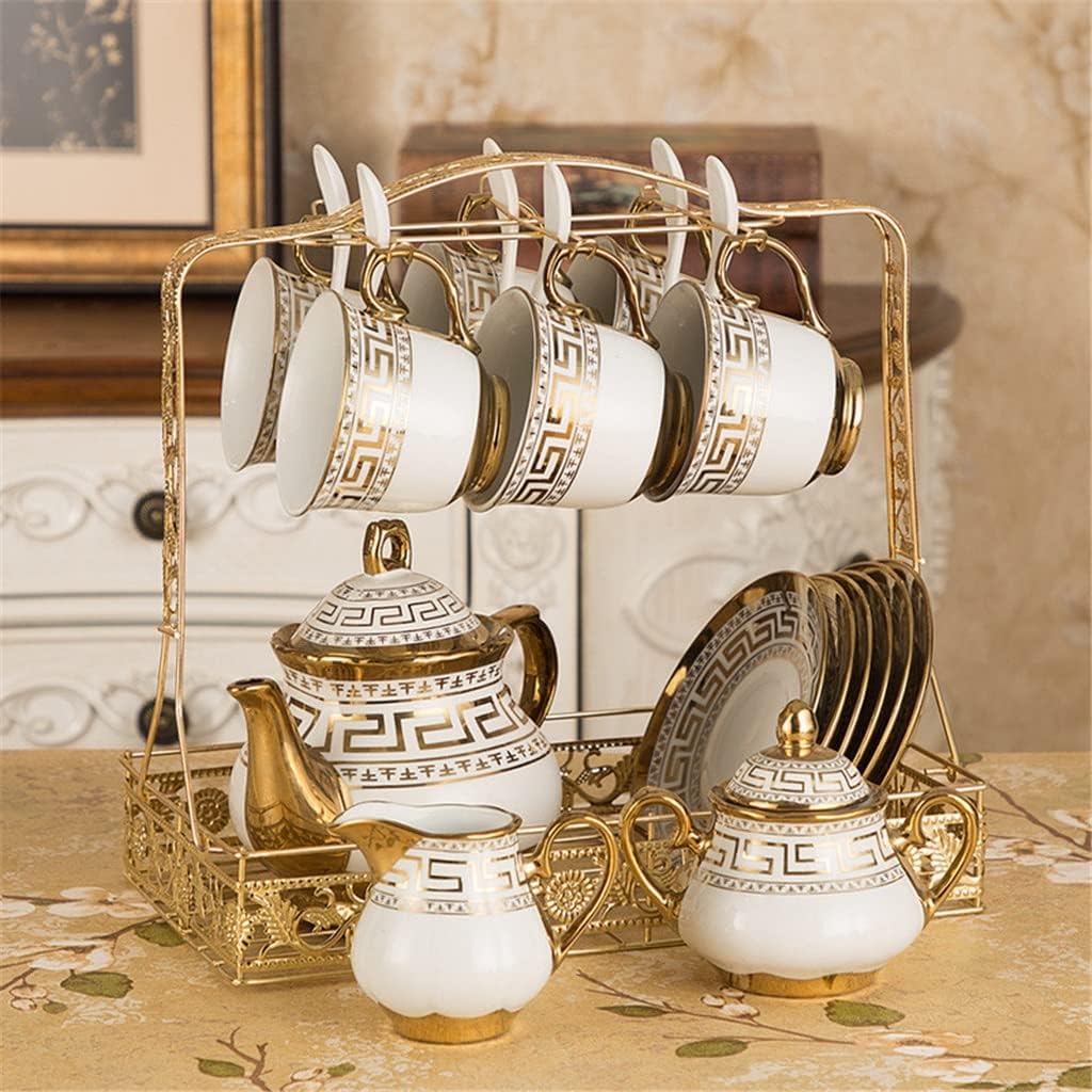 Teapot Set Gold Pattern Porcelain 15PCS