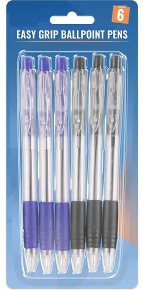 6Pk Easy Grip Ball Point Pens