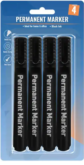 4Pk Permanent Markers Black