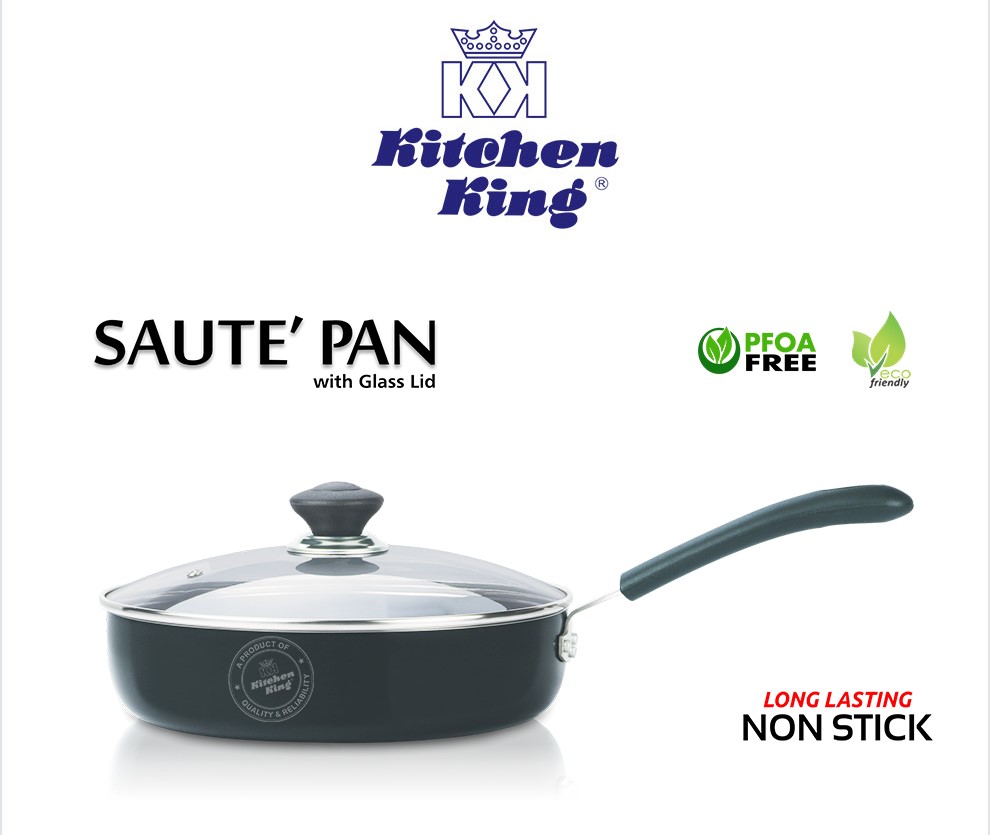 KK Saute Pan 30CM Black (Glass Lid) (INDUCTION)