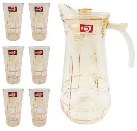 7PCS  COLORED  TUMBLER GLASS WITH JUG SET