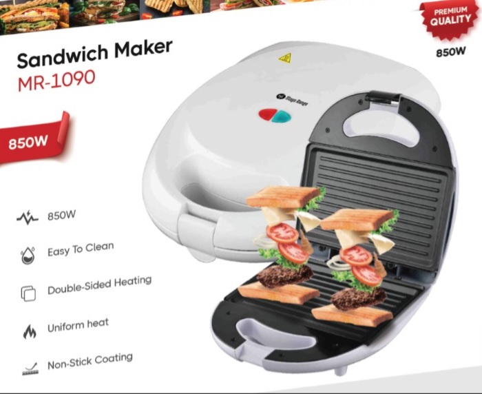 Sandwich & Grill Maker White Non-Stick Coating 850W