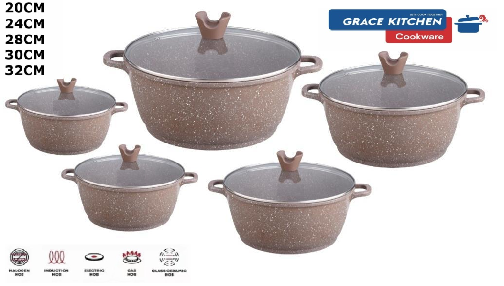 Premium Die-Cast Aluminum Stockpot Set 5pc (COFFEE)